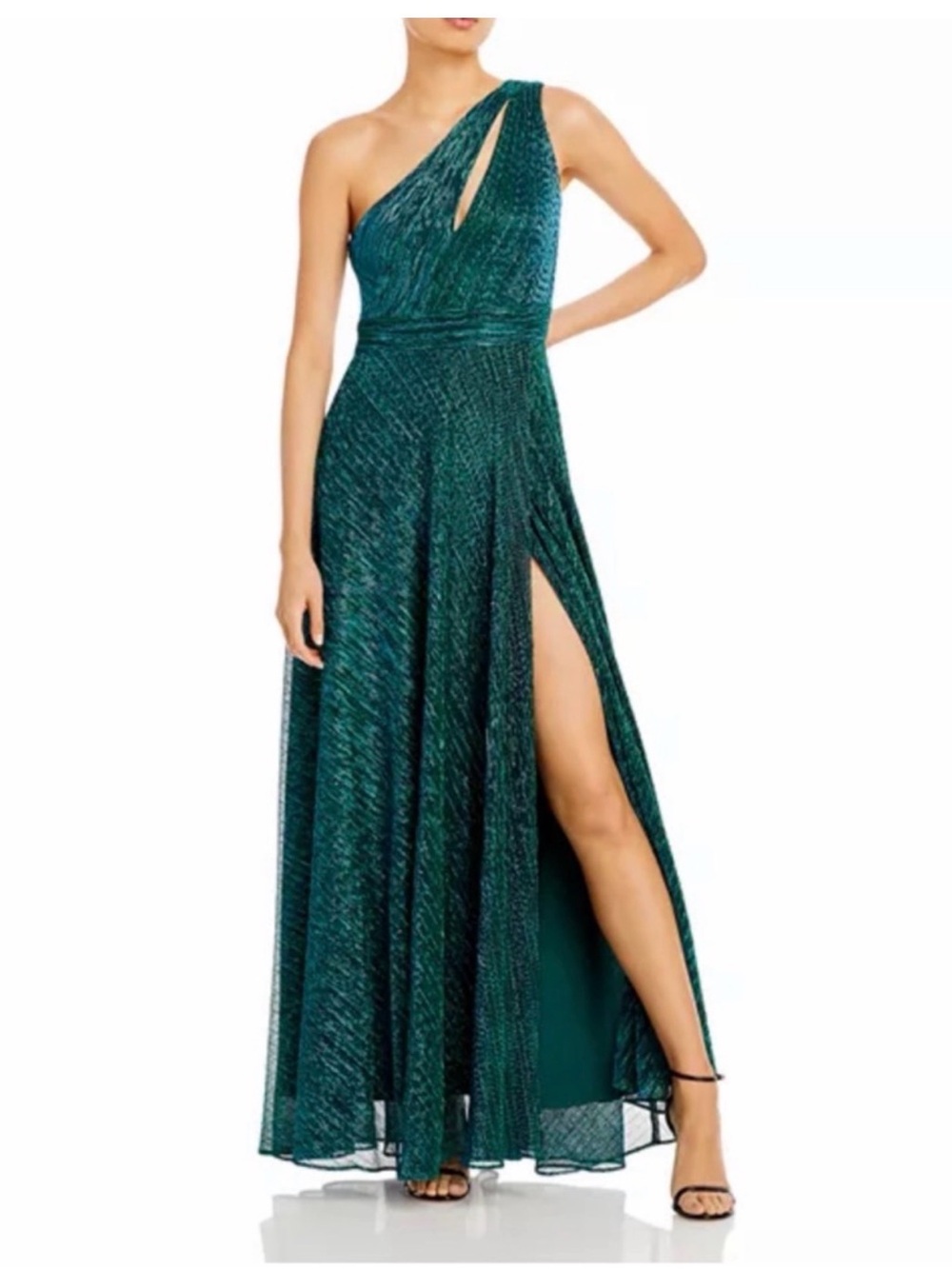Aqua Teal Shimmery One-Shoulder Evening Gown